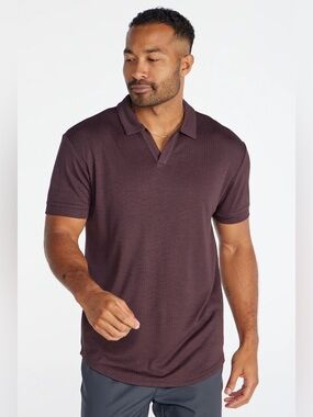 BYLT Drop-Cut Ribbed Polo XL Brown Open V Performance Shirt